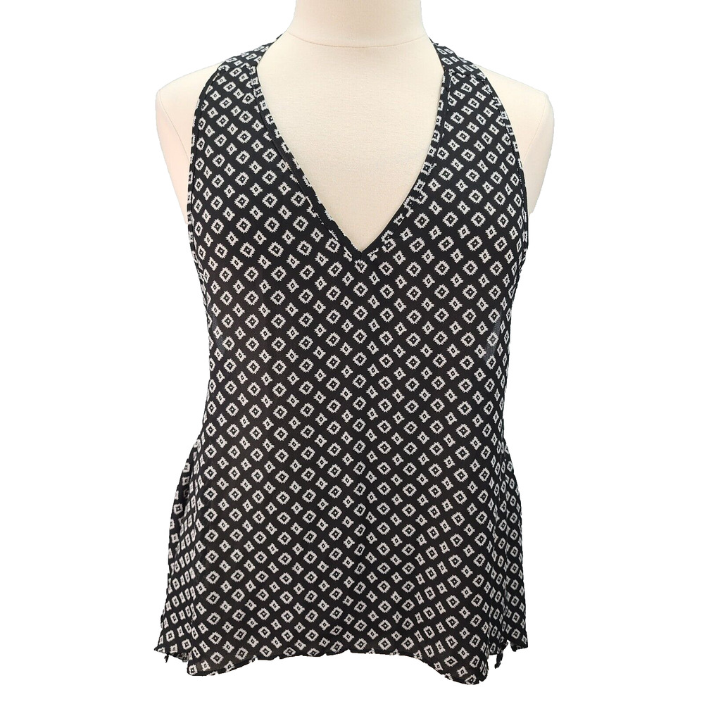 NWT Oh My Julian Tank Top Women’s LARGE Black White Geometric Print Flowy Vacay